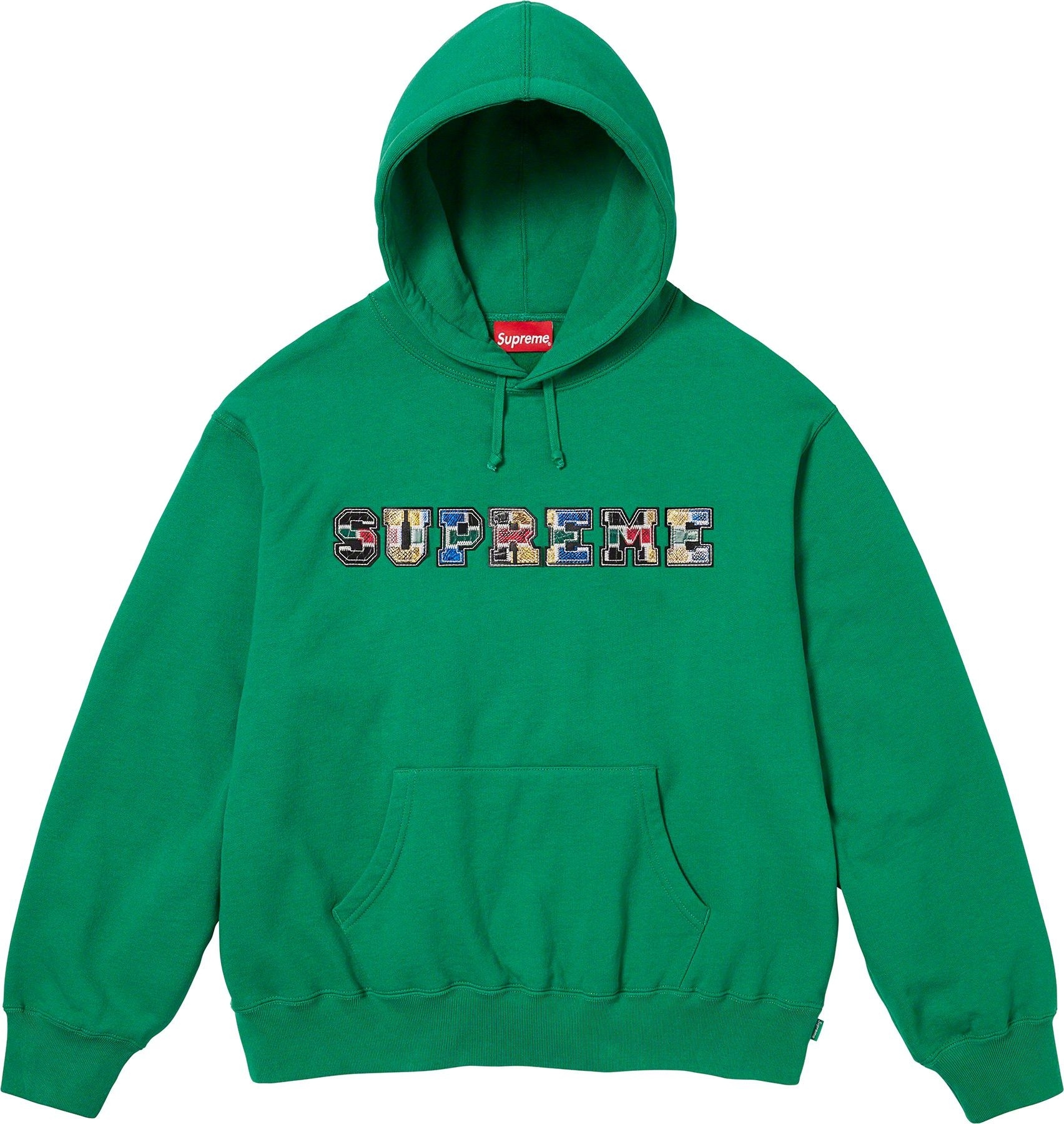 Collegiate Patchwork Leather Hooded Sweatshirt view 12
